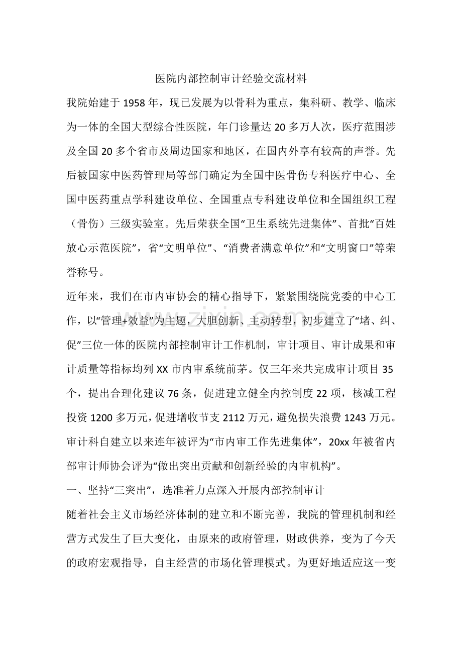 医院内部控制审计经验交流材料.docx_第1页