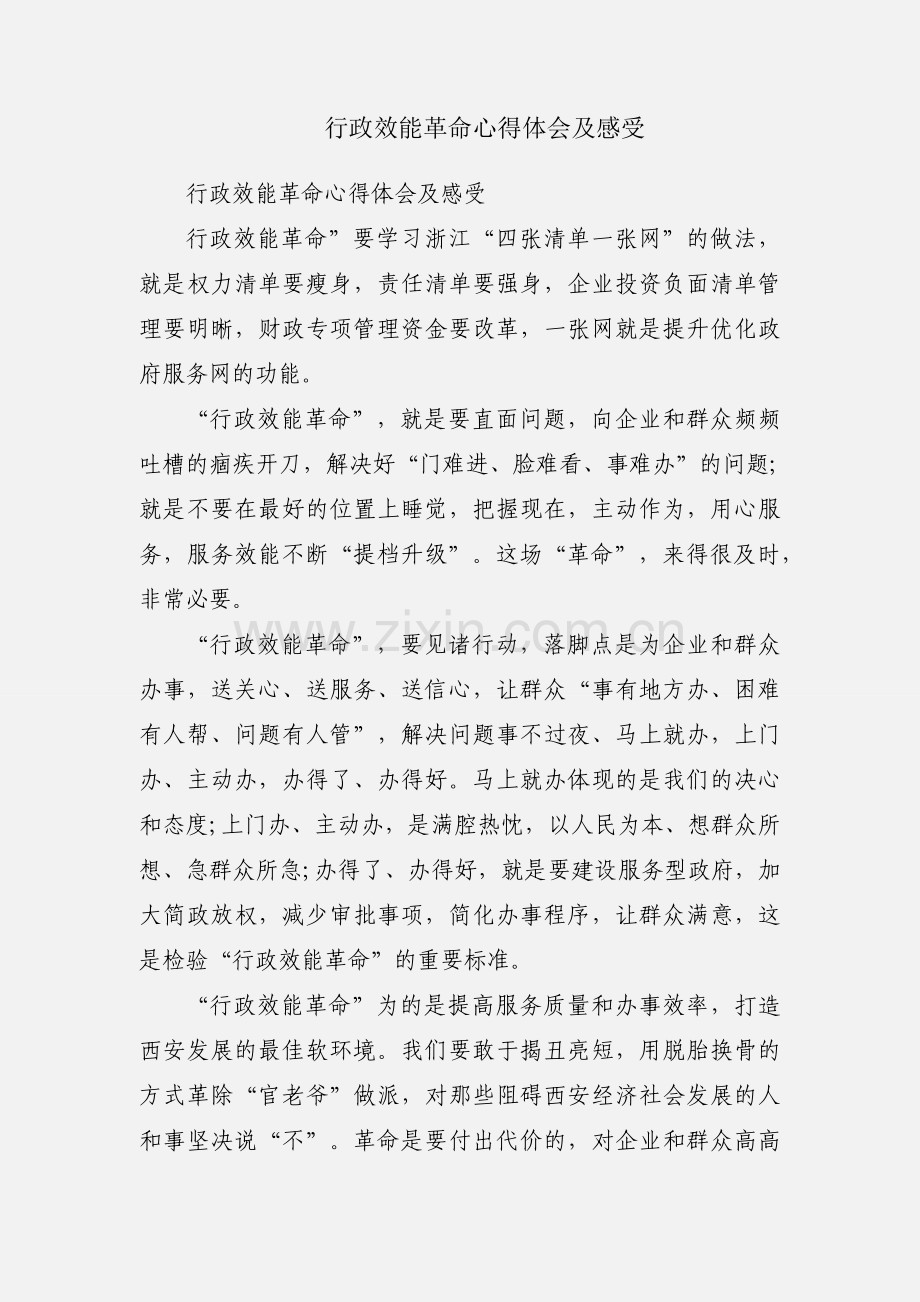 行政效能革命心得体会及感受.docx_第1页