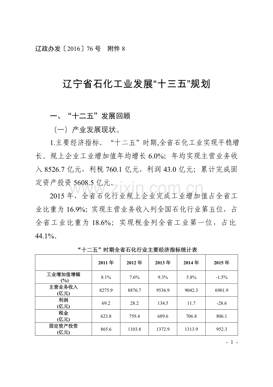 辽宁省石化工业发展“十三五”规划.doc_第1页