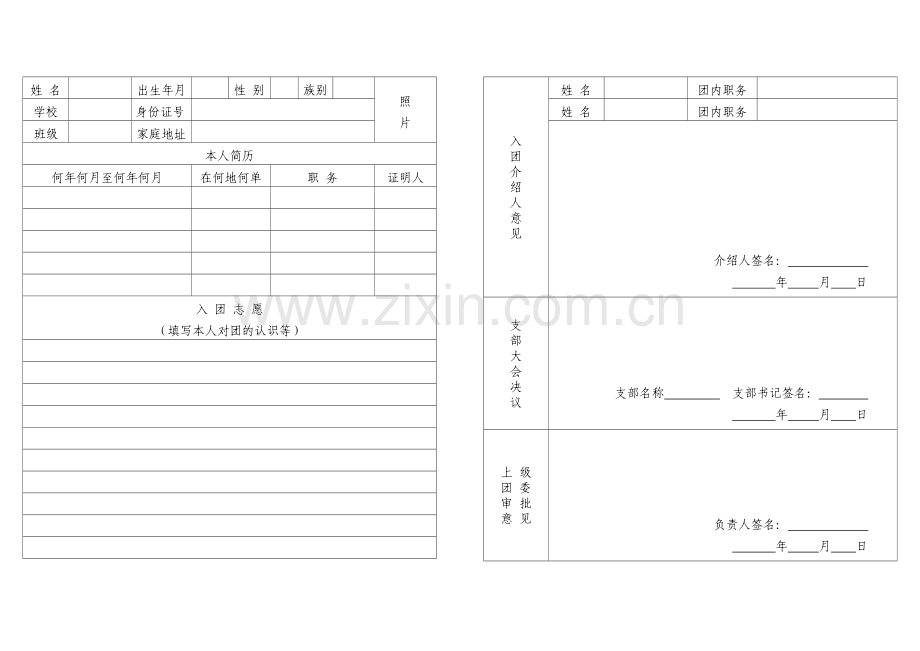 中学生入团志愿书表格(空白).doc_第2页