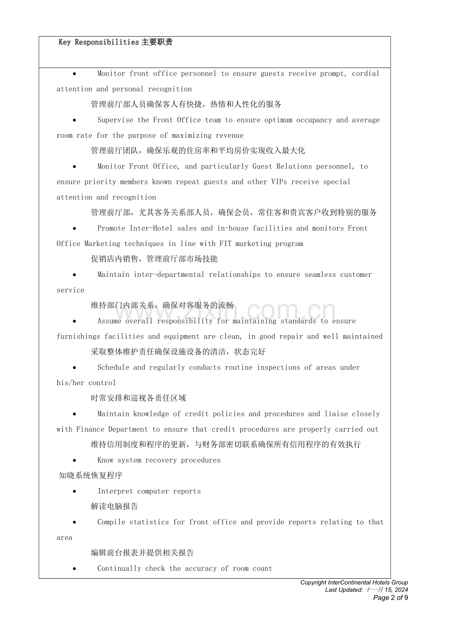 酒店前厅经理工作岗位描述(中英文).doc_第2页