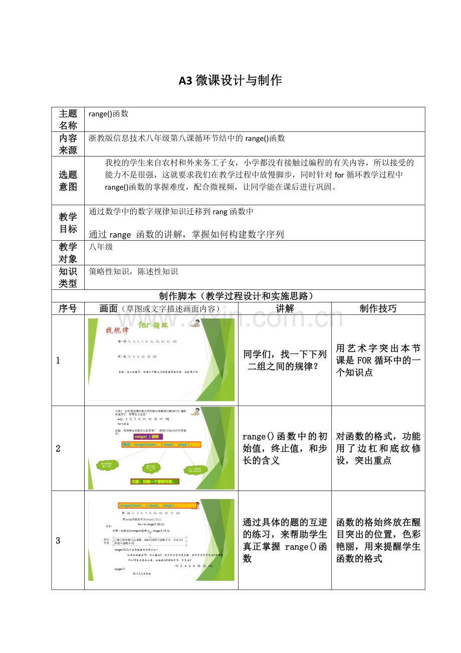 中小学range()函数A3微课程设计方案公开课教案教学设计课件案例测试练习卷题.pdf_第1页