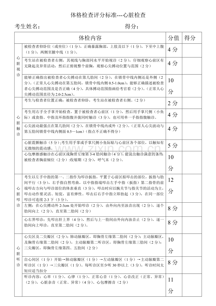 心脏体格检查评分标准.doc_第1页