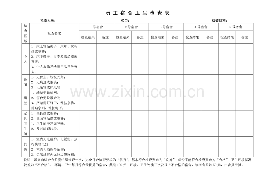 宿舍卫生检查表.doc_第1页