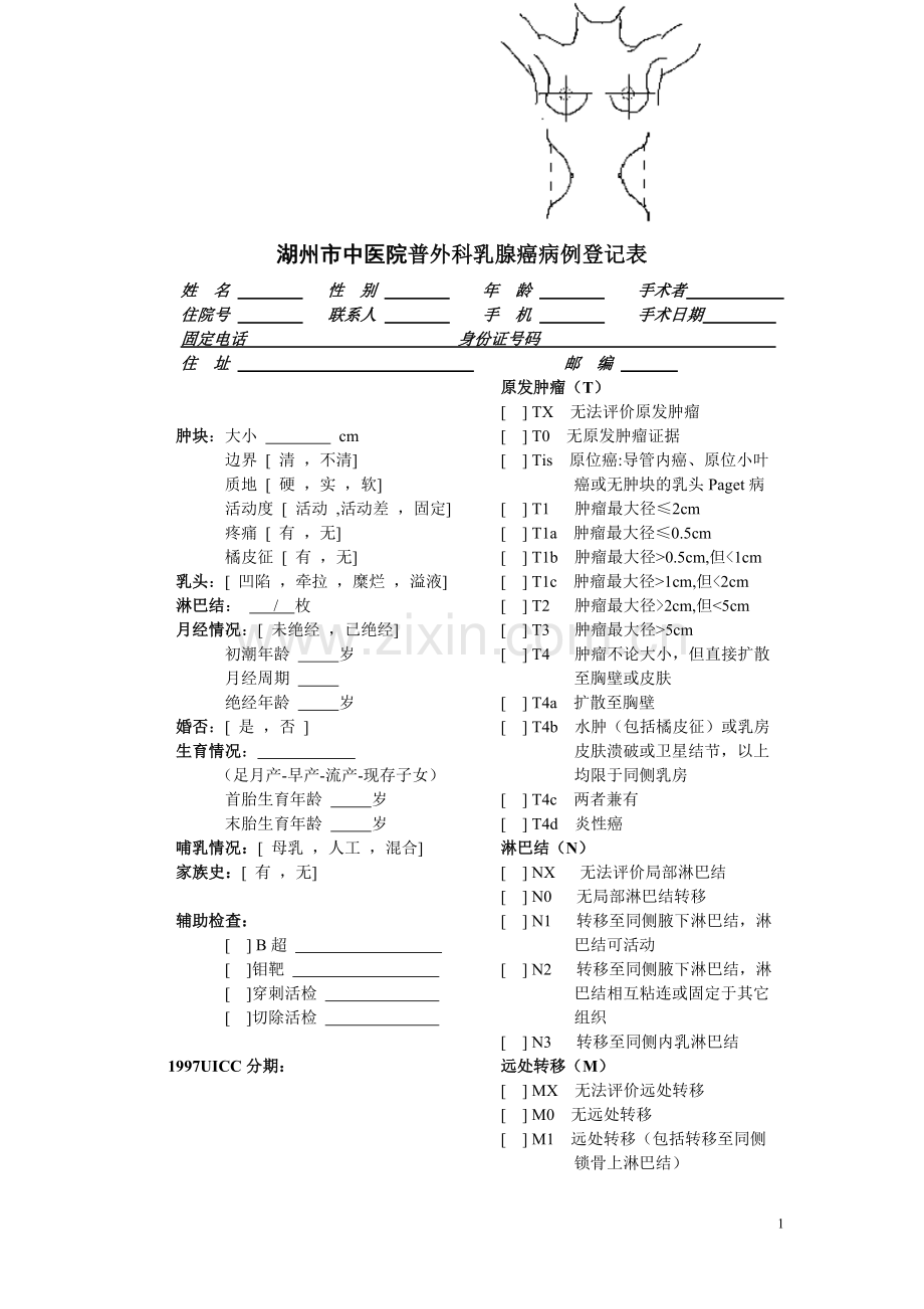 乳腺癌病例登记表格.doc_第1页