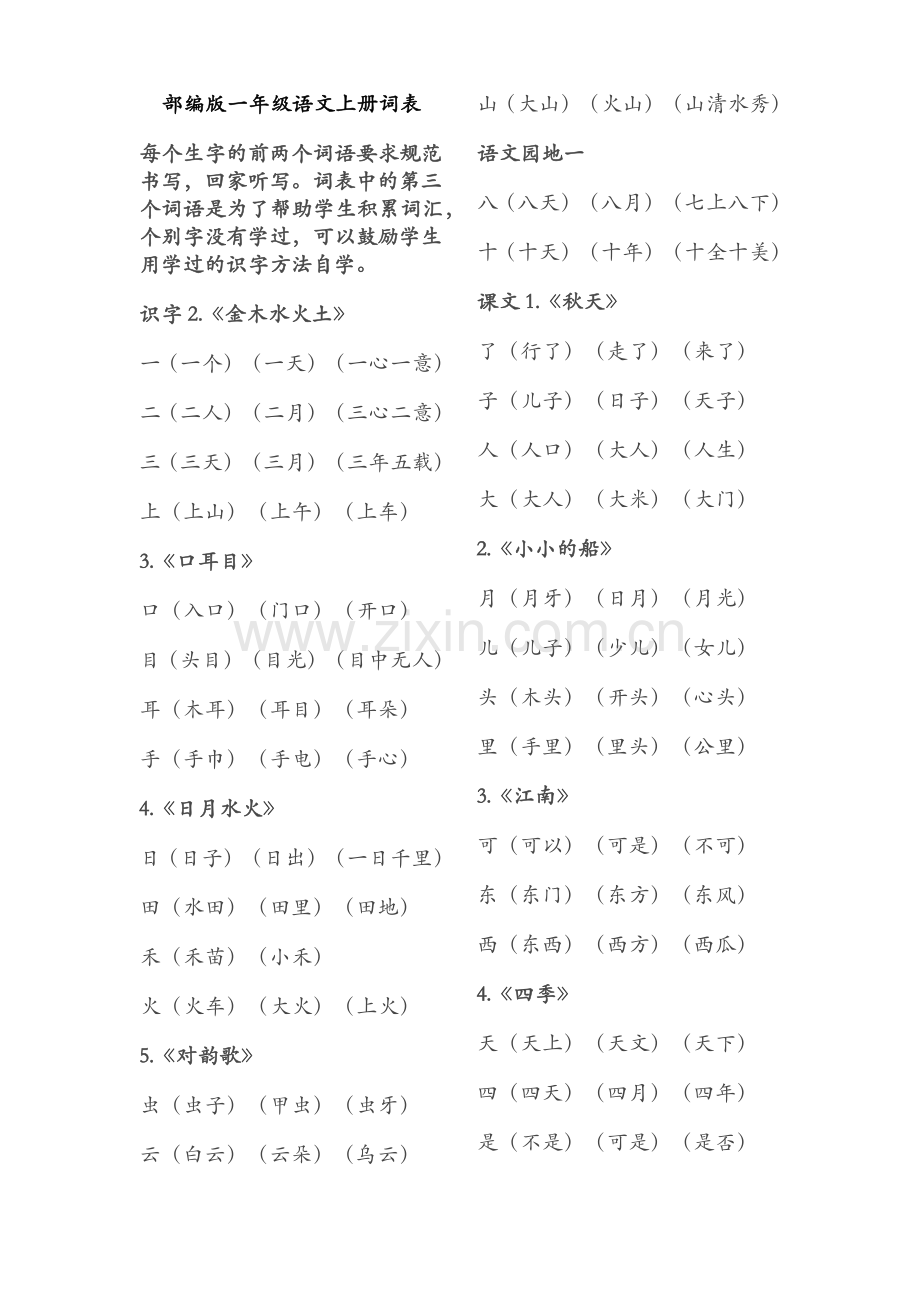 部编版一年级语文上册生字词表.docx_第1页