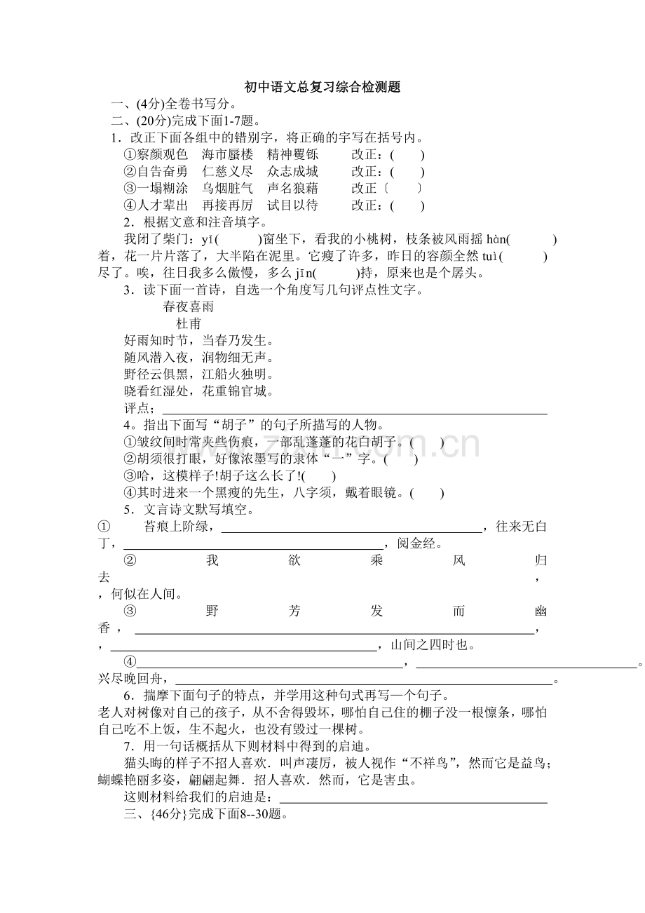 初中语文总复习综合检测题.doc_第1页