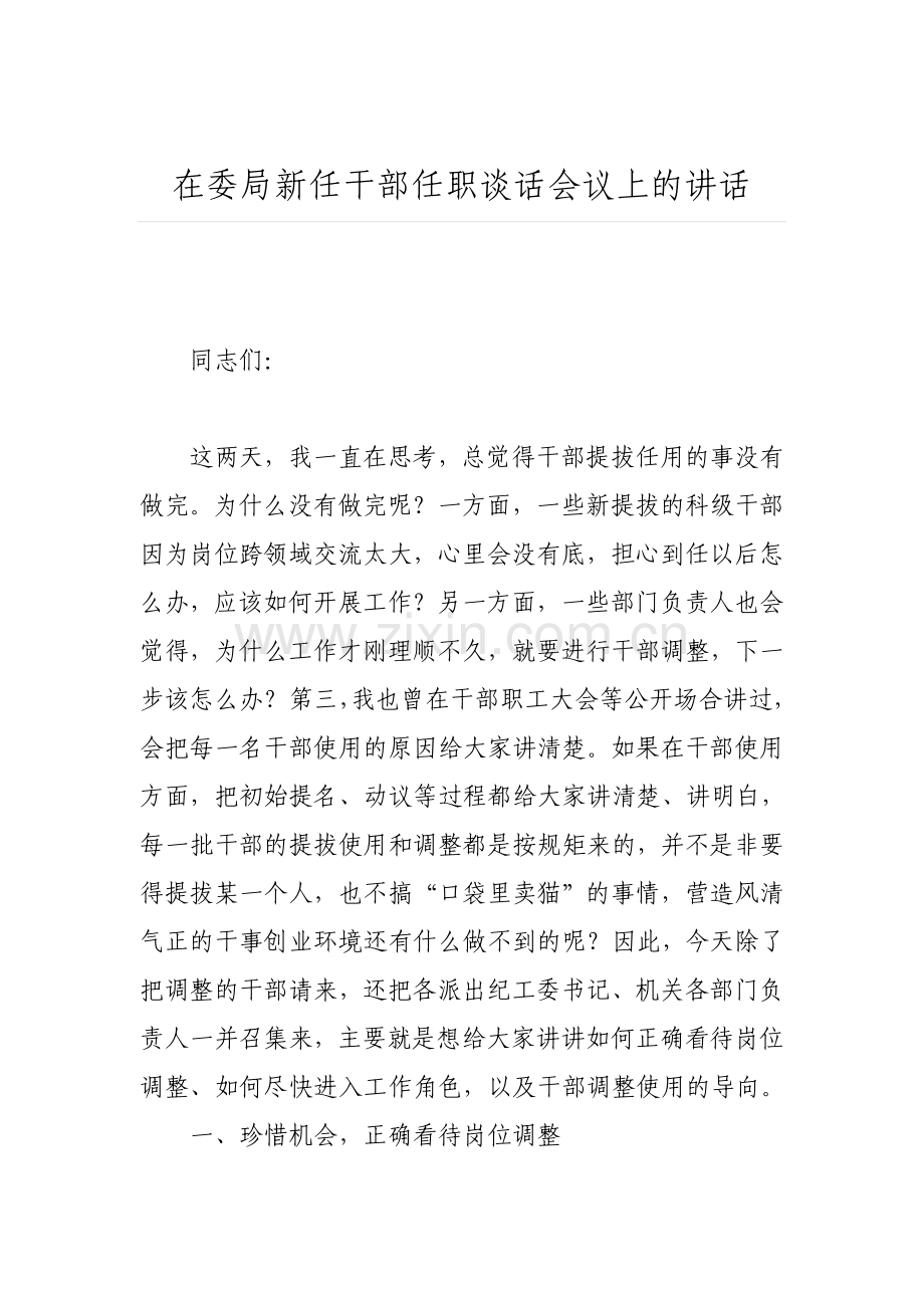 在委局新任干部任职谈话会议上的讲话.doc_第1页