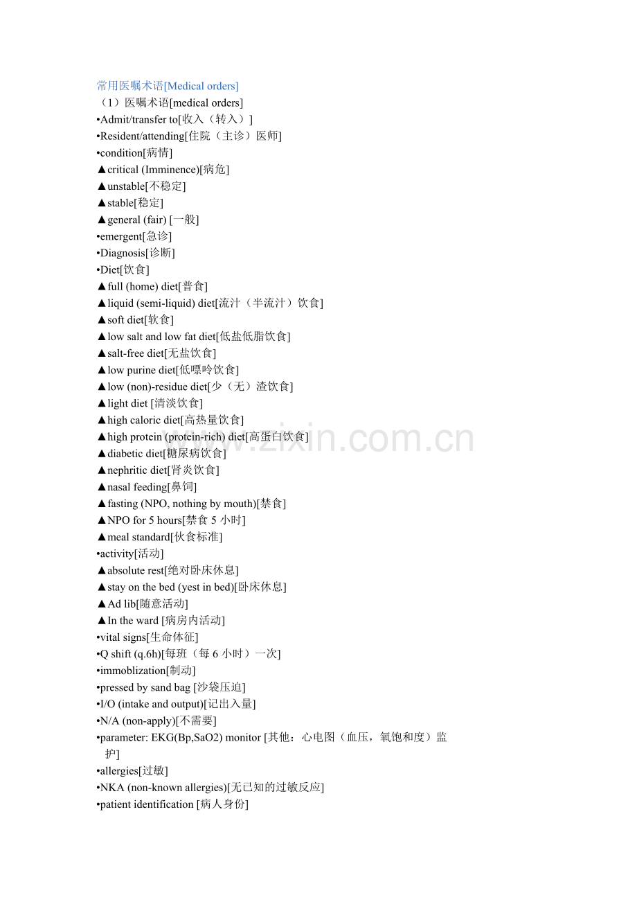 常用医嘱术语(英文).doc_第1页