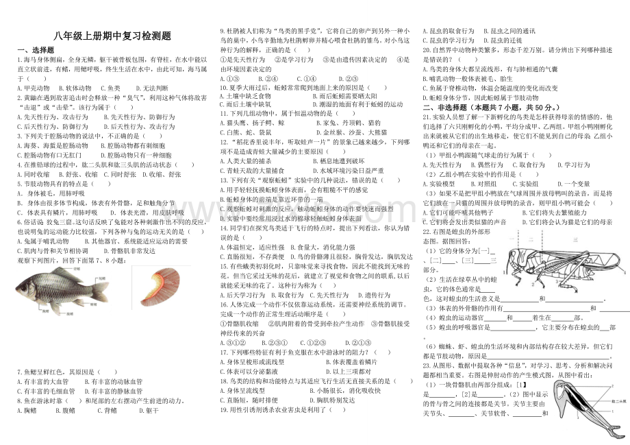 八年级生物上册期中考试复习资料.doc_第2页