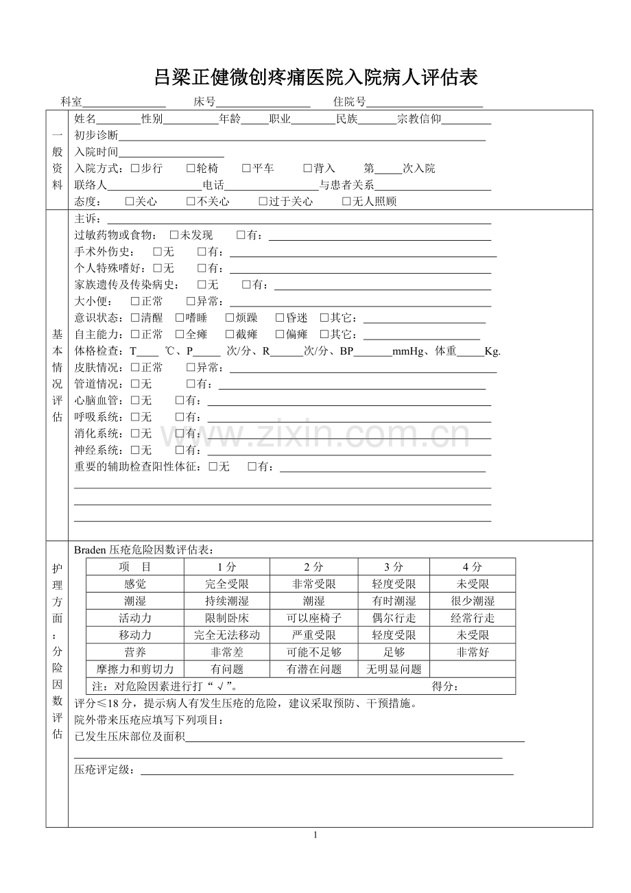 入院病人风险评估表(2017.11.6).doc_第1页