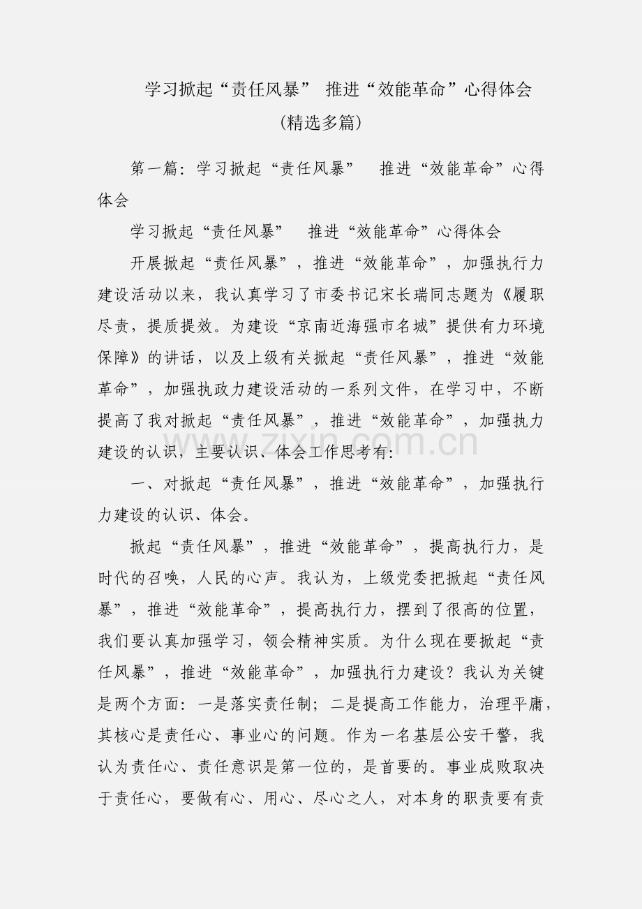 学习掀起“责任风暴” 推进“效能革命”心得体会(多篇).docx_第1页