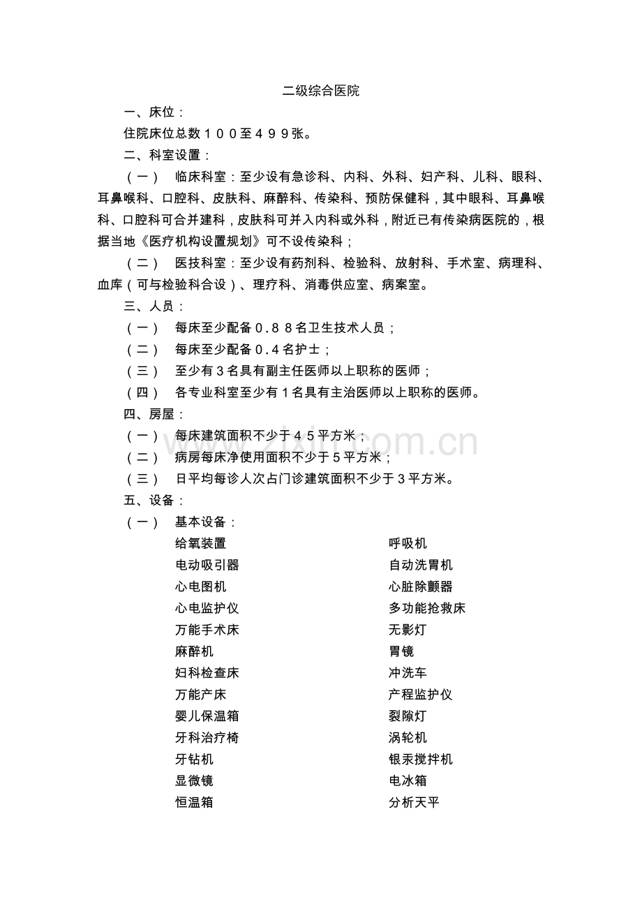 二级综合医院设置标准.doc_第1页