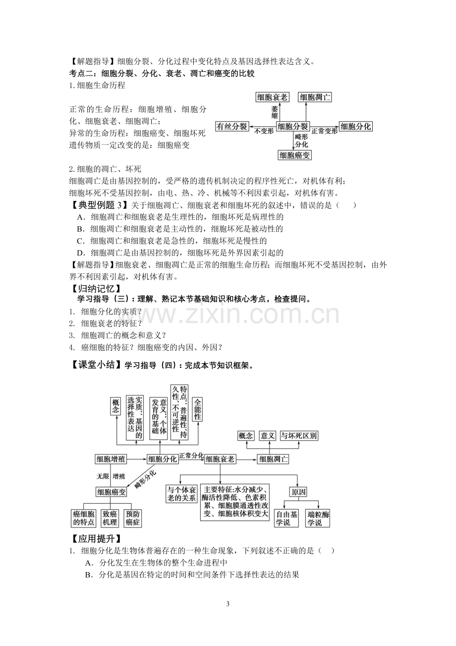 导学案13一轮复习细胞的分化、衰老、凋亡和癌变.doc_第3页