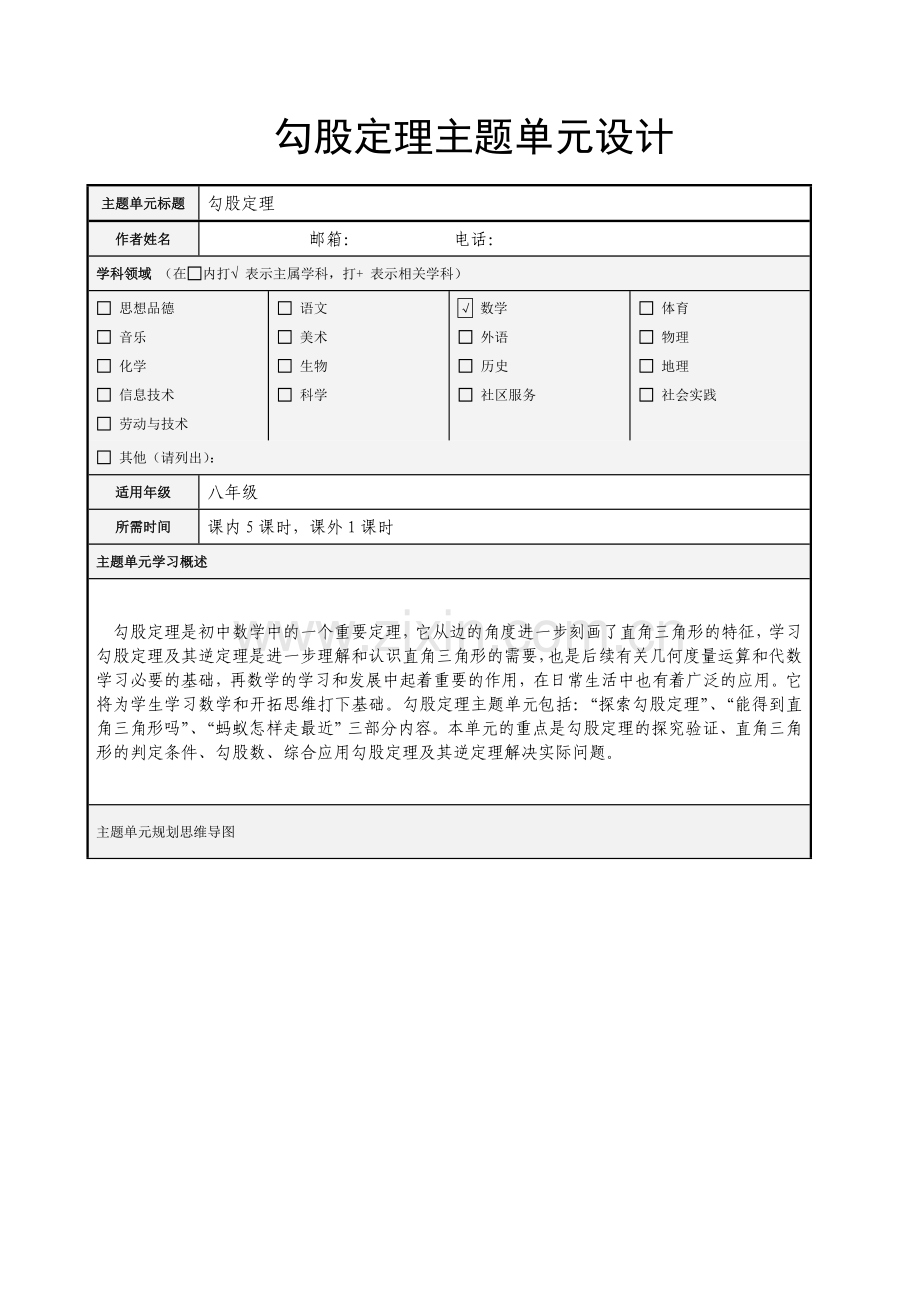 勾股定理主题单元设计及思维导图.doc_第1页