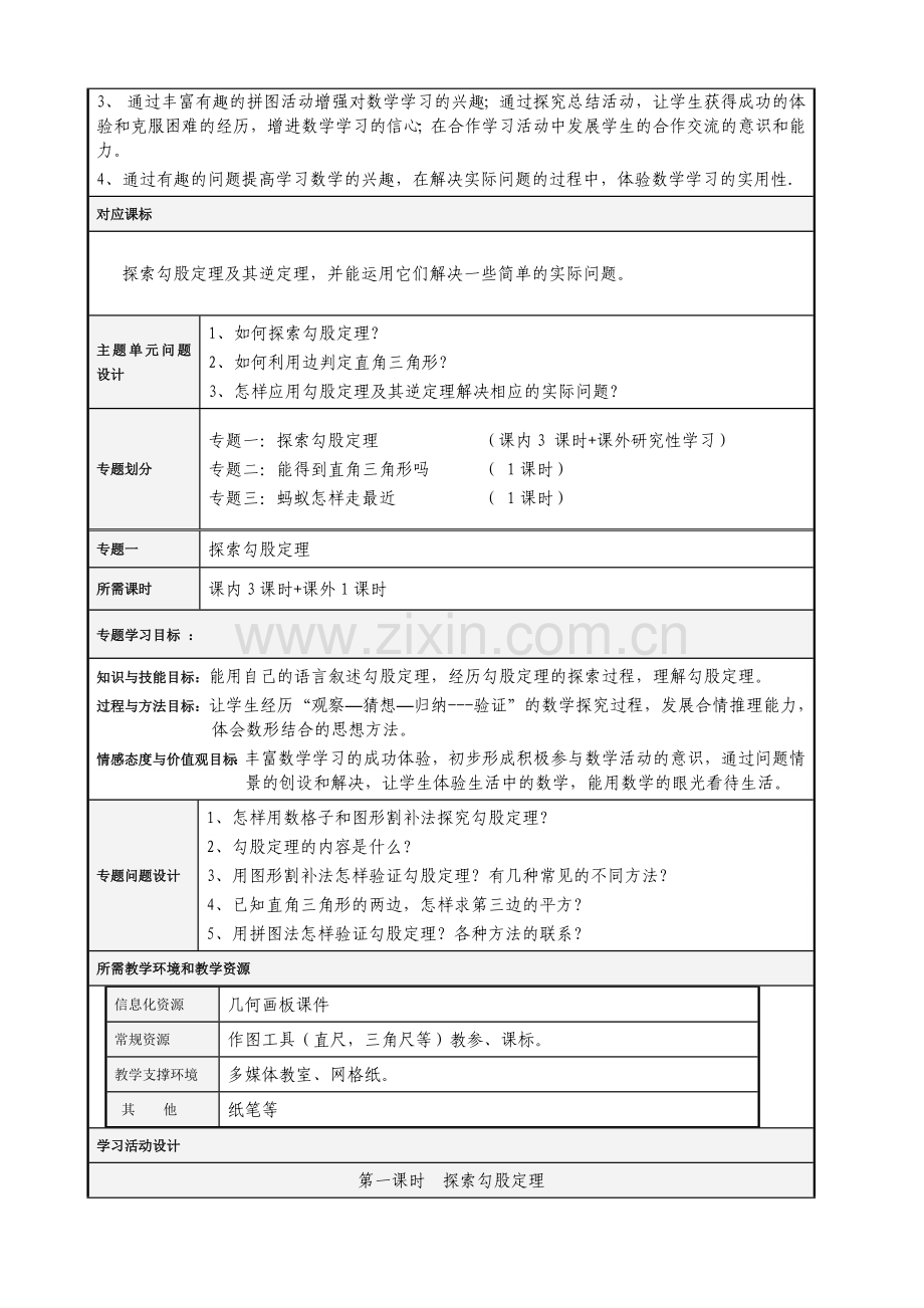 勾股定理主题单元设计及思维导图.doc_第3页