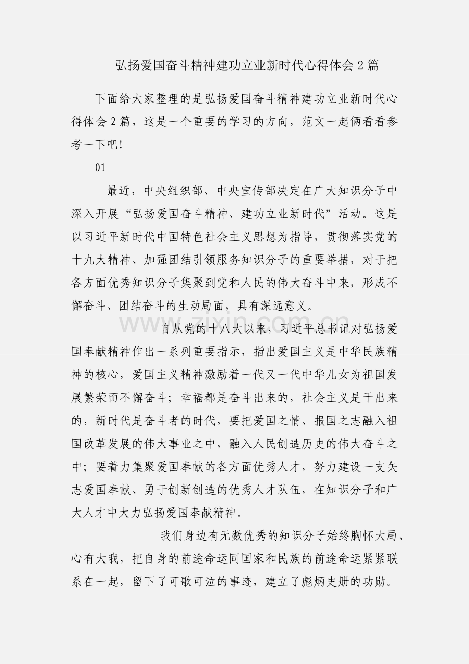 弘扬爱国奋斗精神建功立业新时代心得体会2篇.docx_第1页