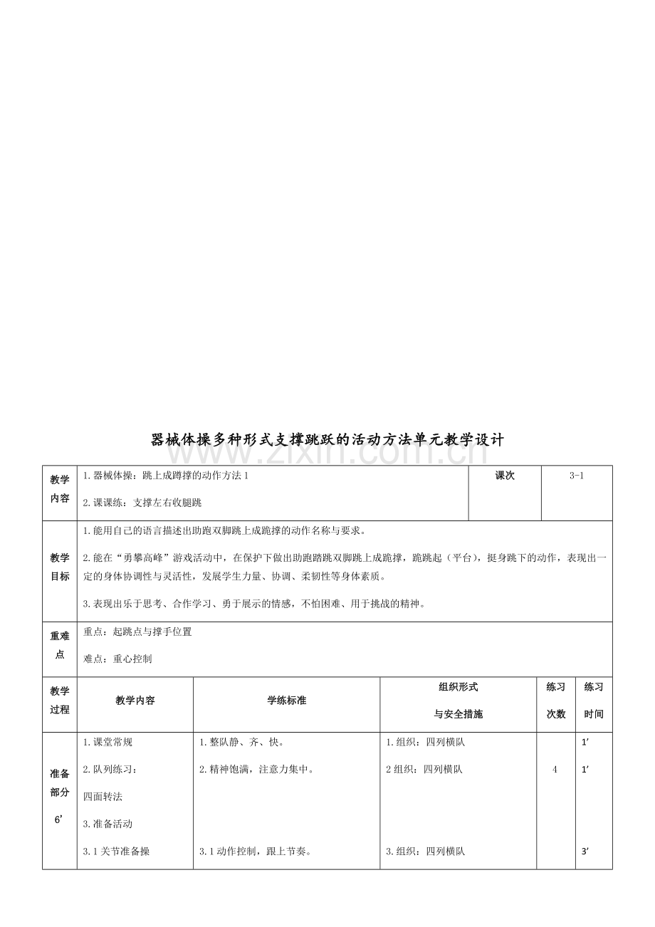 三年级第二学期器械体操多种形式支撑跳跃的活动方法单元公开课教学设计教案.docx_第2页