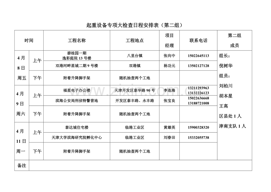 起重设备专项大检查日程安排表（第三组）.doc_第2页