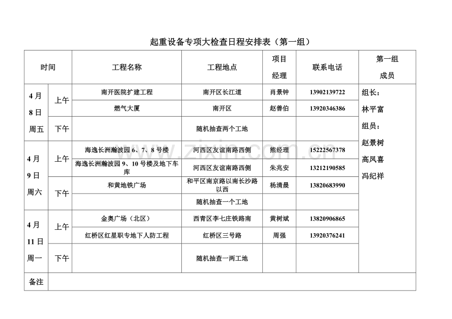 起重设备专项大检查日程安排表（第三组）.doc_第3页