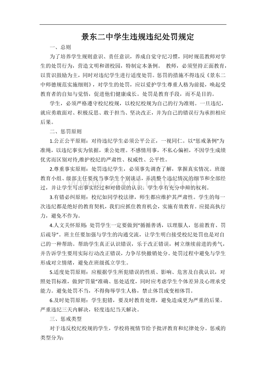 景东二中学生违规违纪处罚规定.doc_第1页