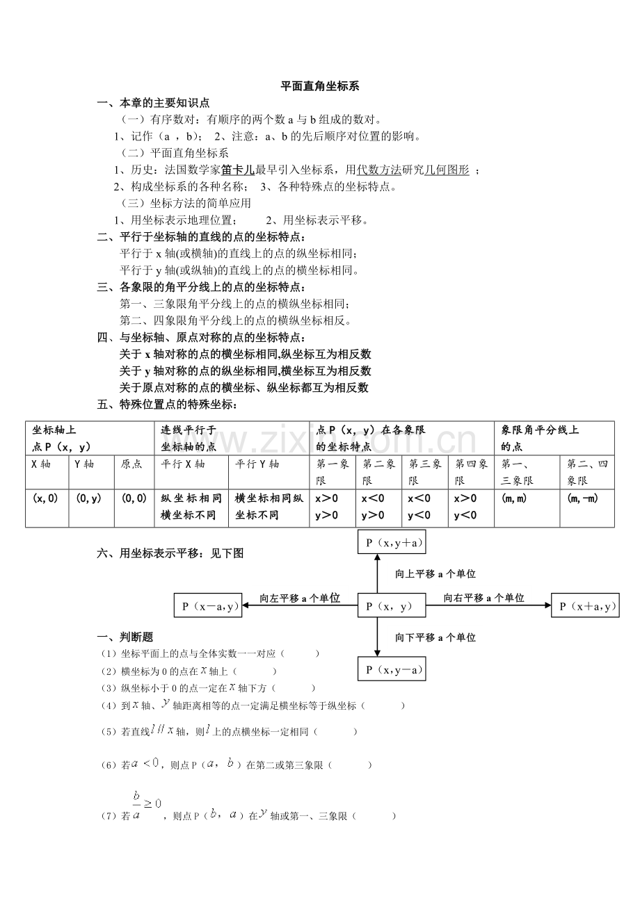 平面直角坐标系知识点及经典练习题.doc_第1页