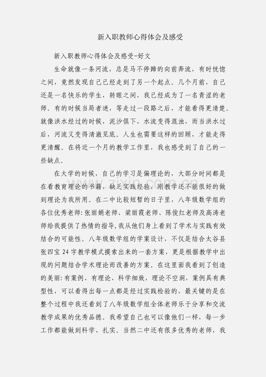 新入职教师心得体会及感受.docx_第1页