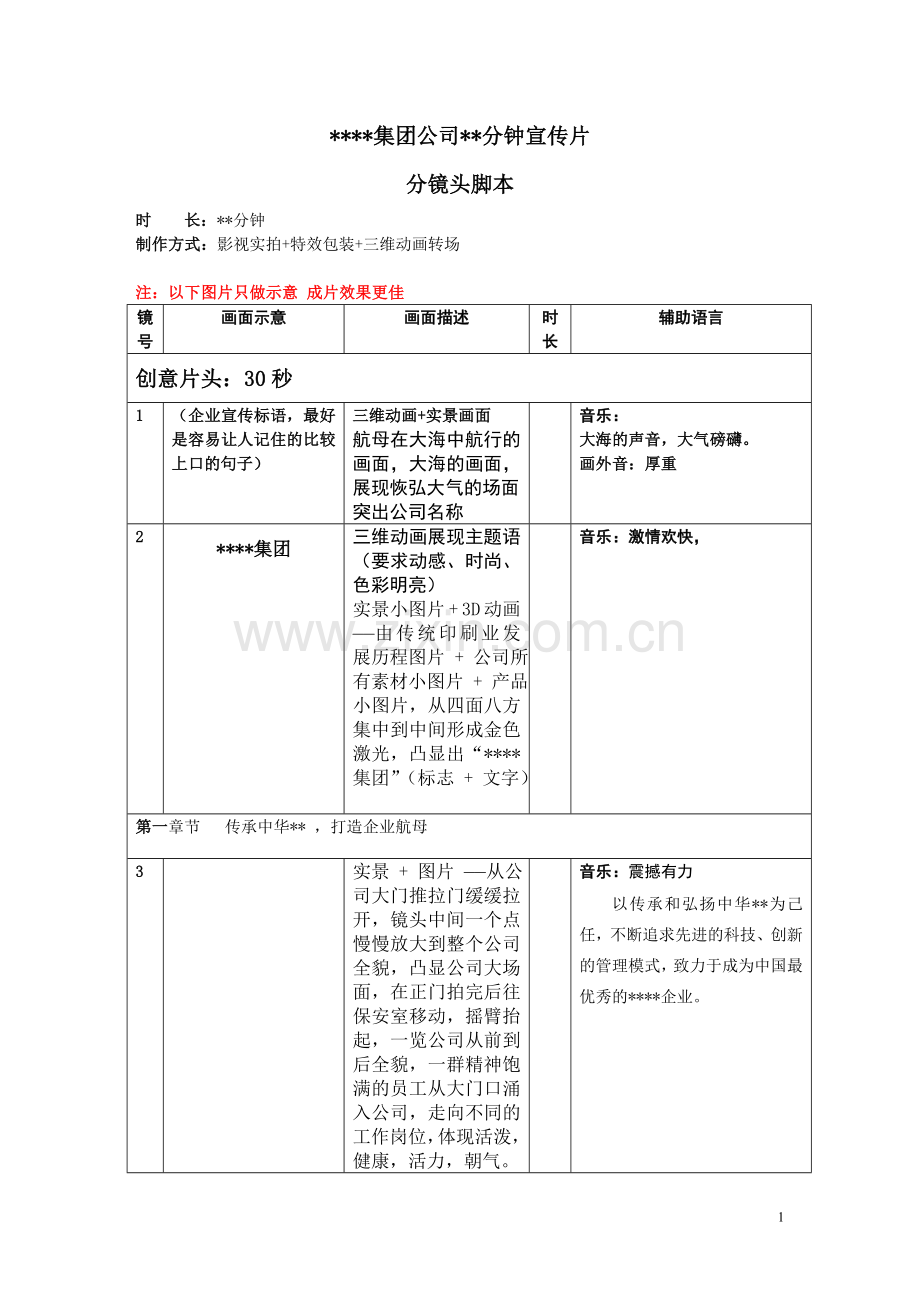 公司宣传片分镜头必备脚本模板.doc_第1页