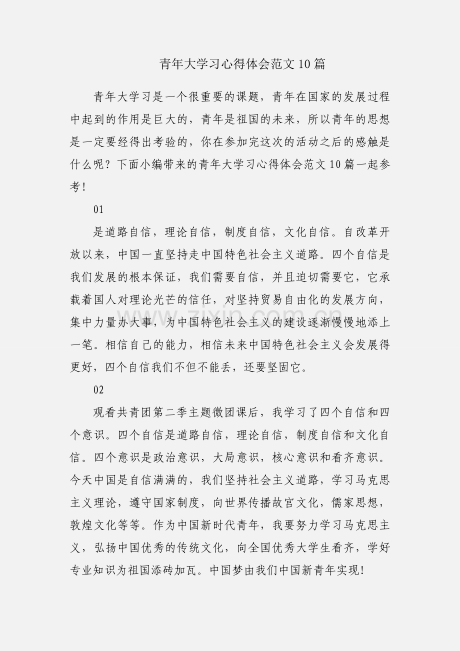 青年大学习心得体会范文10篇.docx_第1页