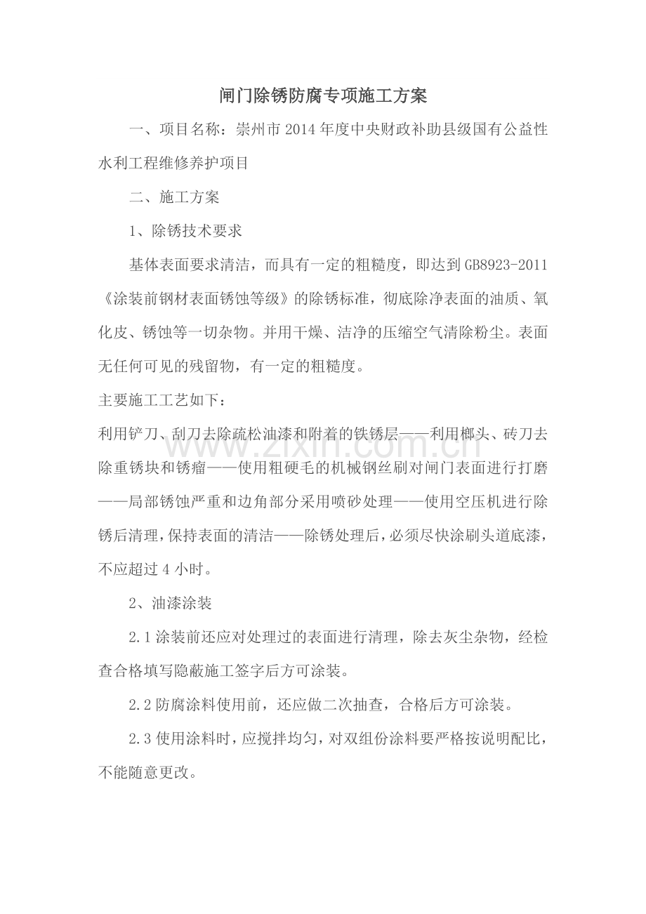 闸门除锈防腐专项施工方案.docx_第1页