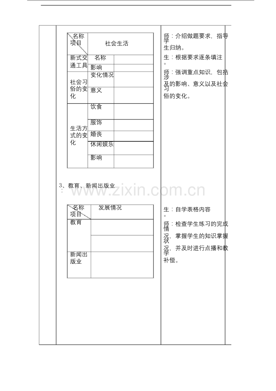 人教版八年级上册历史第七八单元复习教案新.docx_第3页