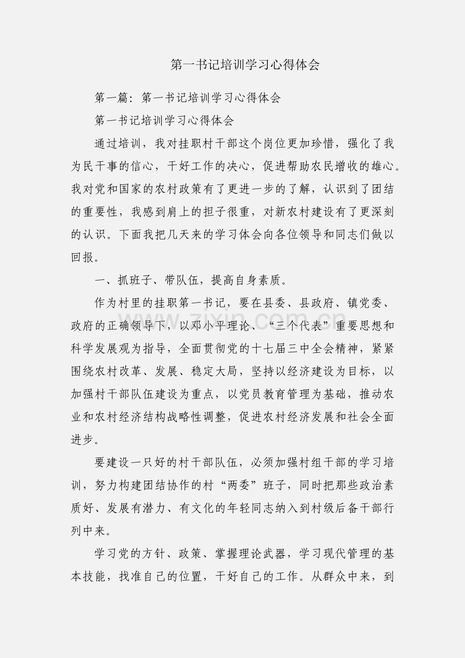 第一书记培训学习心得体会.docx_第1页