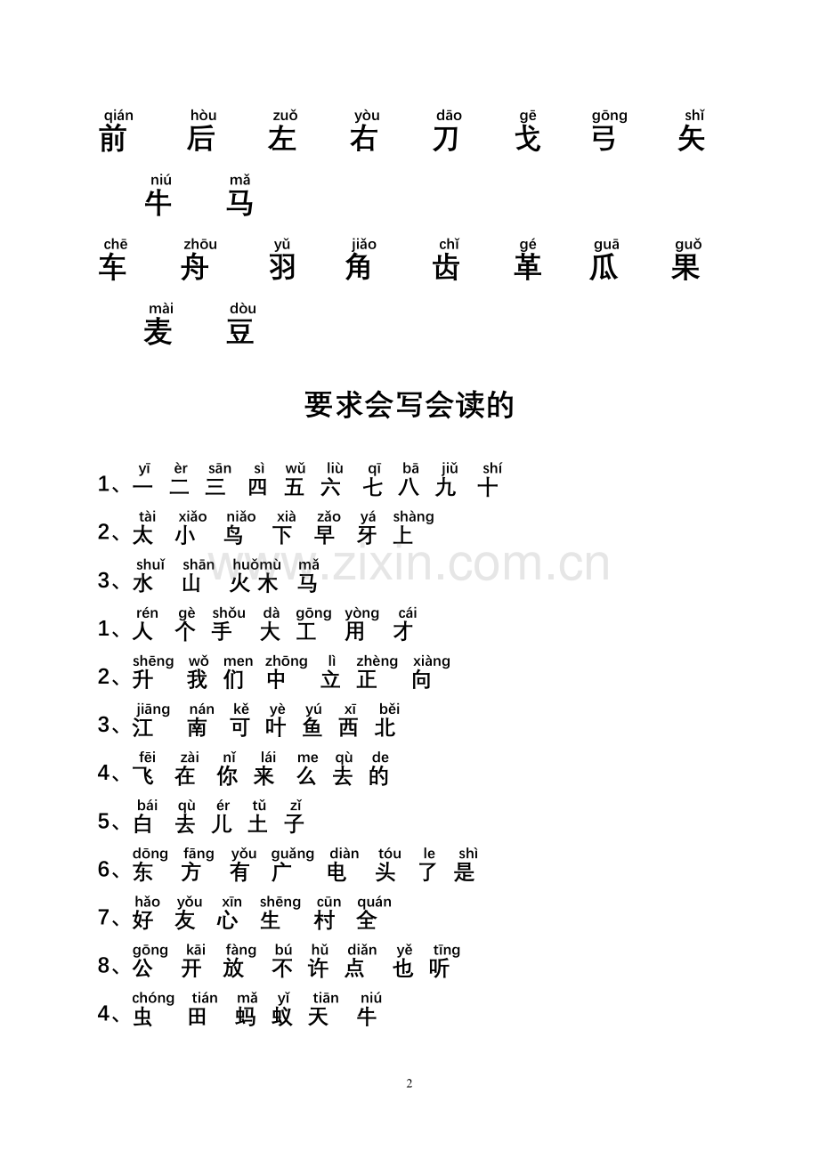 苏教版小学一年级语文上、下册生字表(一、二类字带拼音).doc_第2页