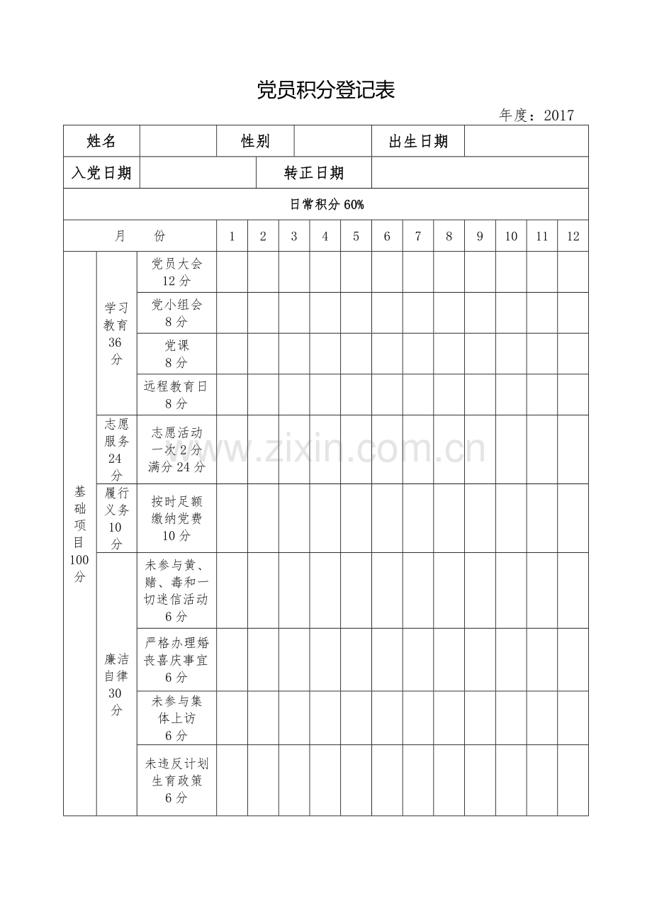 党员积分登记表.doc_第1页