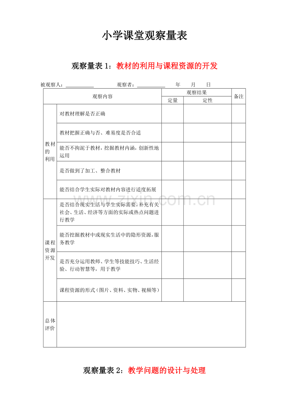 小学课堂观察量表.doc_第1页