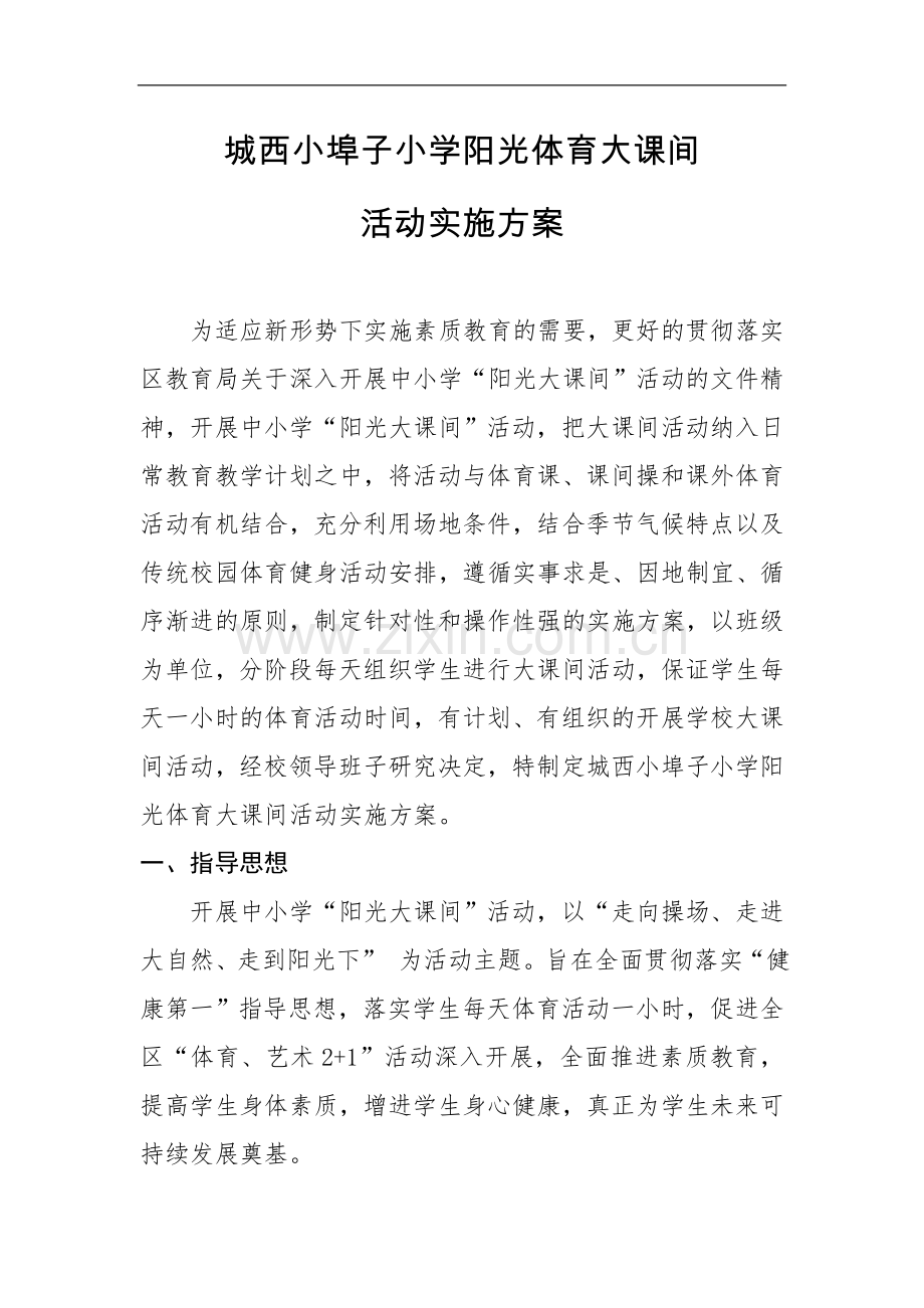 城西小埠子小学阳光体育大课间活动实施方案.doc_第1页