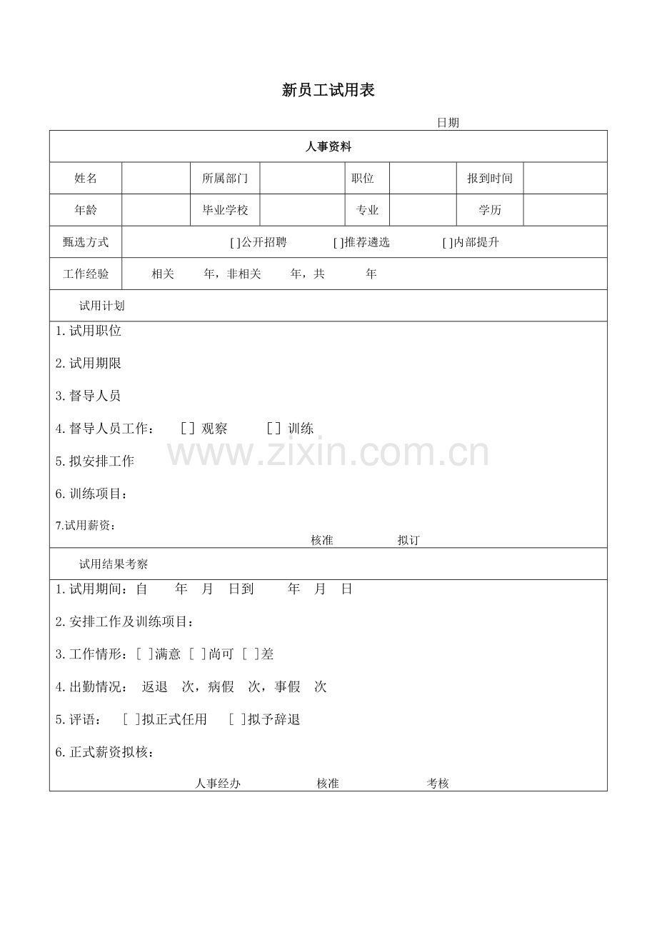 公司企业新员工试用表2.doc_第1页