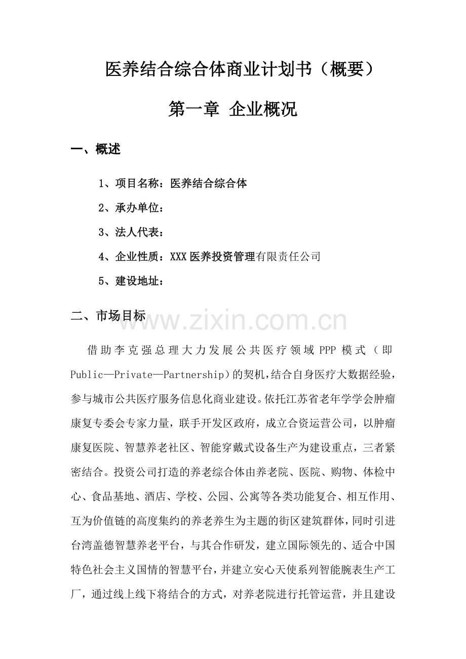 医疗养老综合服务体系商业计划书.doc_第1页