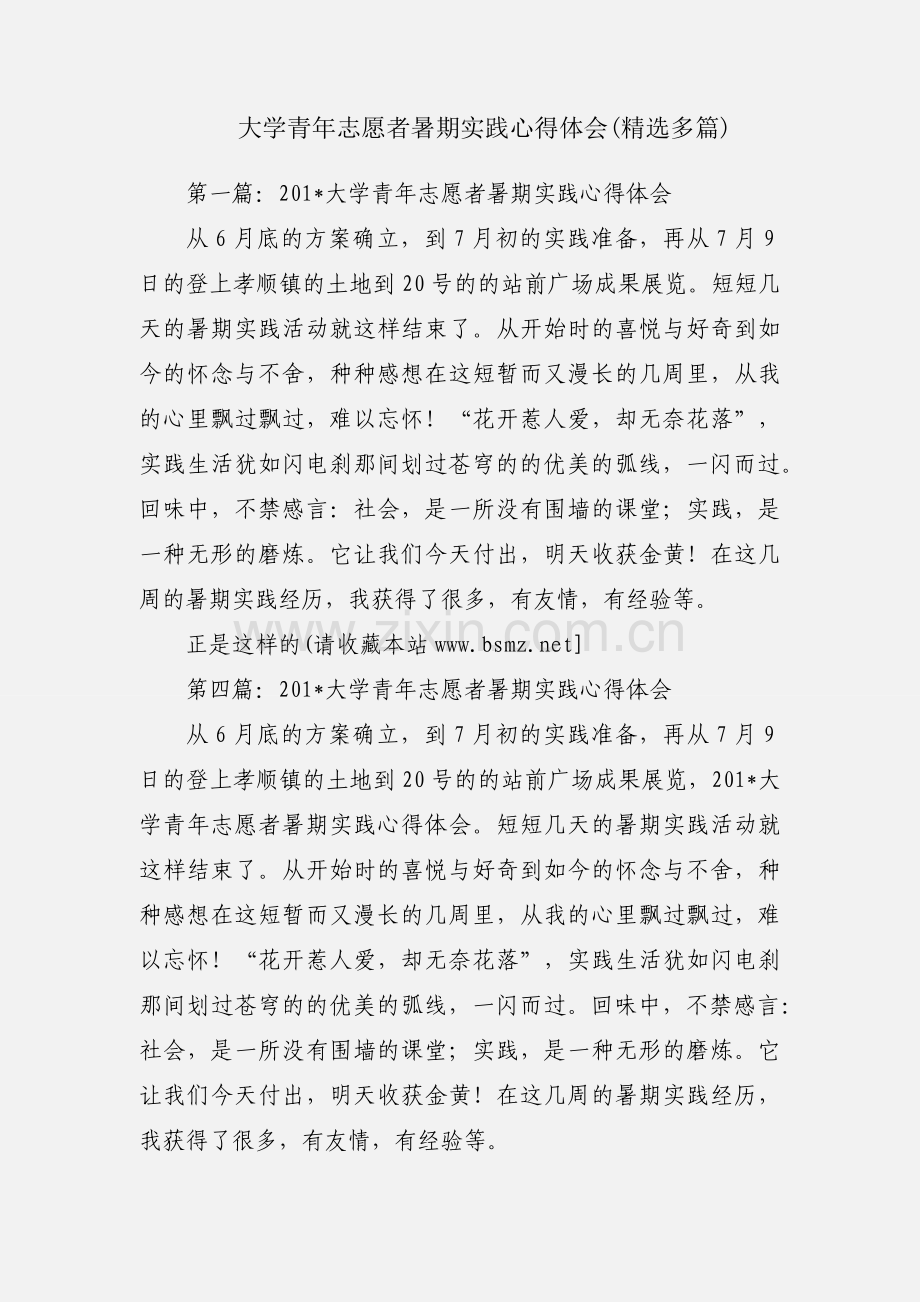 大学青年志愿者暑期实践心得体会(多篇).docx_第1页