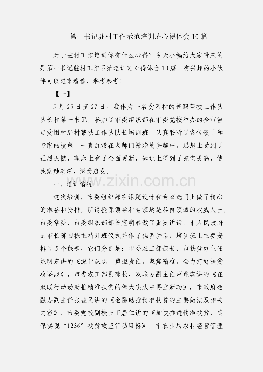 第一书记驻村工作示范培训班心得体会10篇.docx_第1页