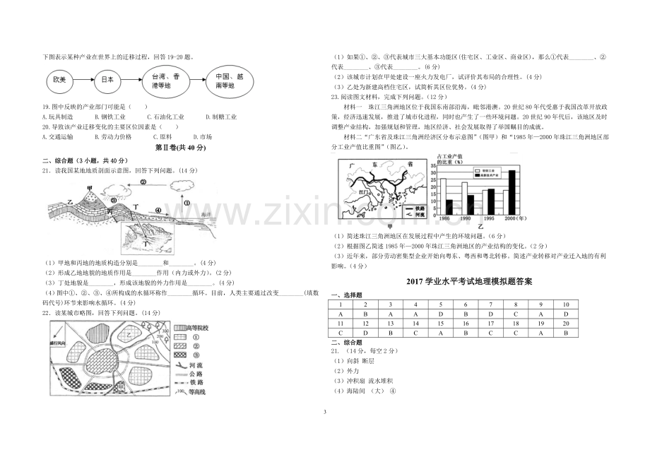 2017学业水平考试地理模拟题(附答案).doc_第3页