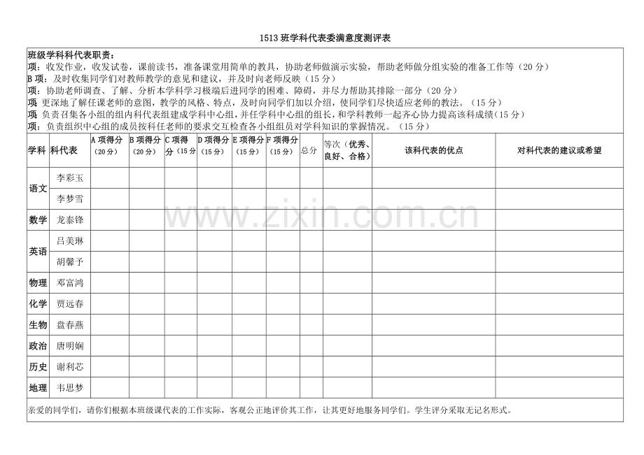 班委满意度测评表.doc_第2页