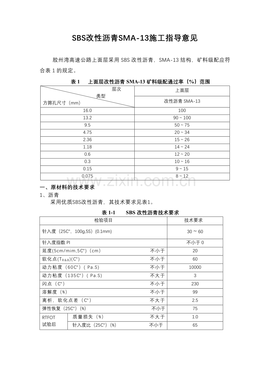 上面层(SBS改性沥青SMA-13)施工指导意见.doc_第1页