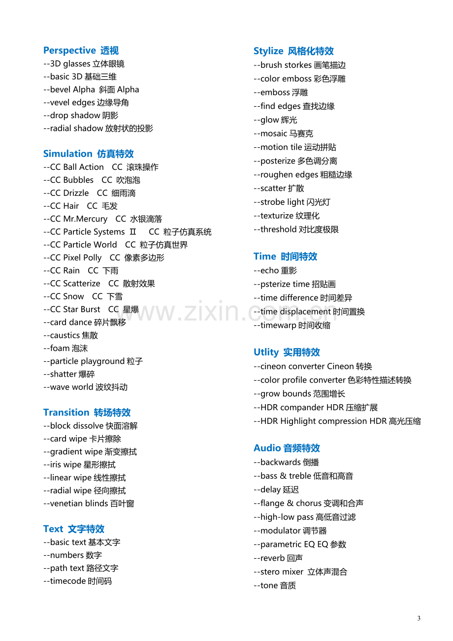 AE自带特效中英文对照表(优化版).doc_第3页