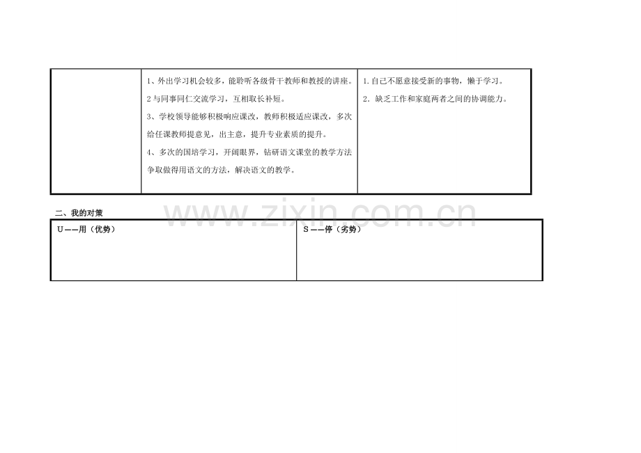 冯晓琴的个人自我诊断SWOT分析表.doc_第2页