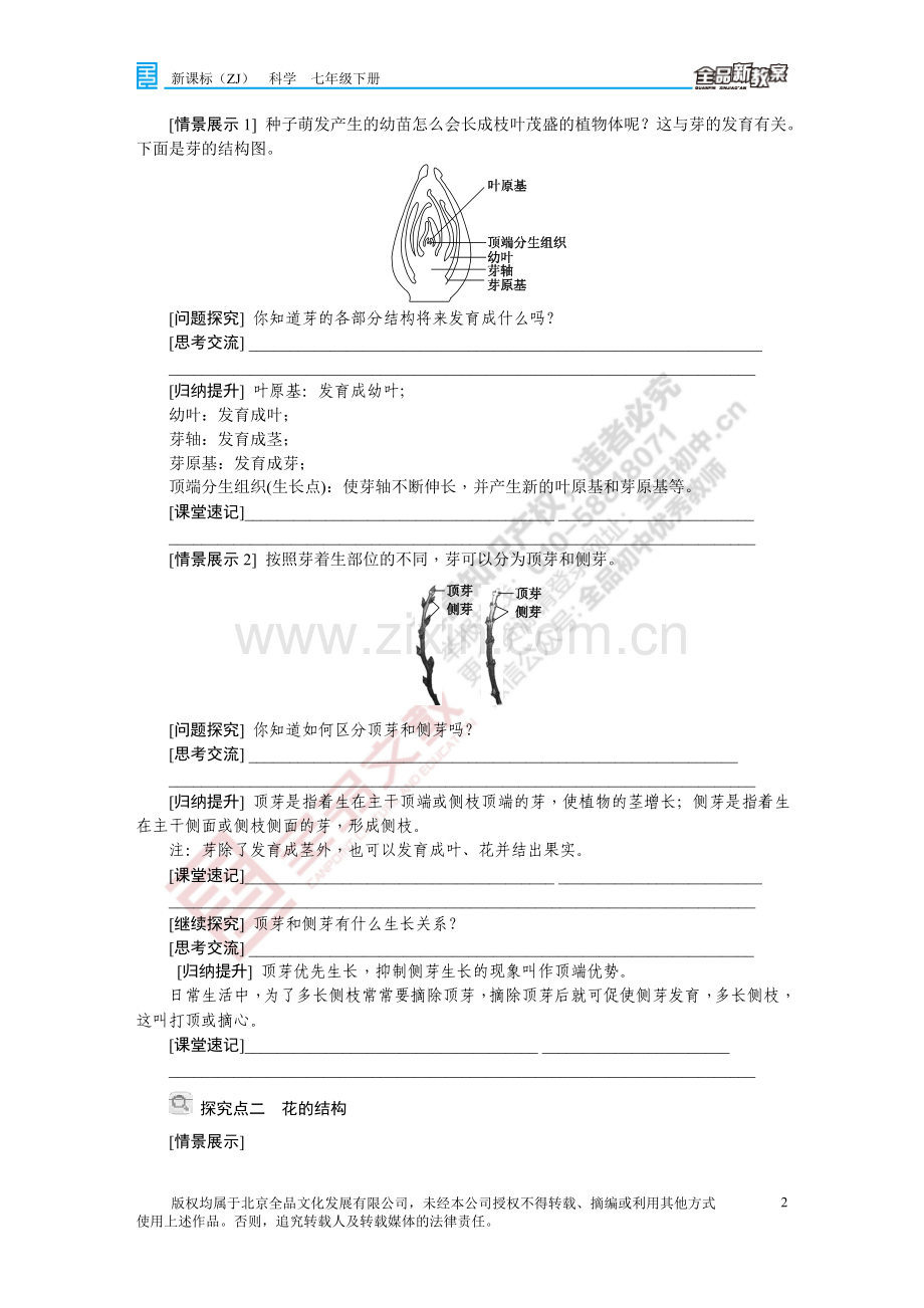 初中科学浙教课标版七年级下册(2012)-4.第四节第3课时芽的发育、花的结构、植物的生长时期-公开.doc_第2页