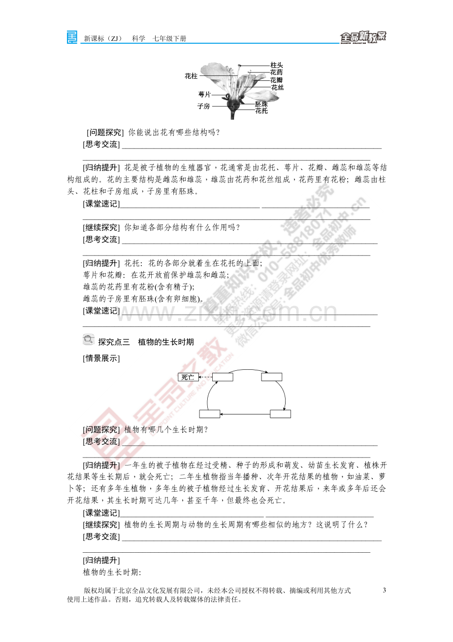 初中科学浙教课标版七年级下册(2012)-4.第四节第3课时芽的发育、花的结构、植物的生长时期-公开.doc_第3页