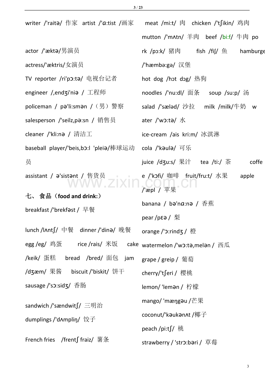 小学英语单词分类表(带音标)、短语以及专项练习题.doc_第3页