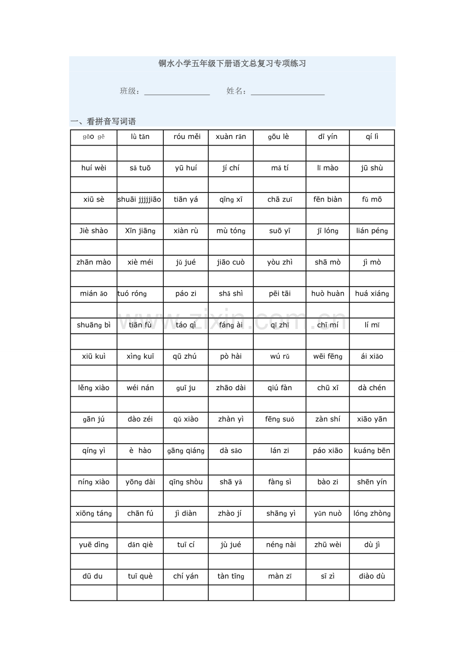 铜水小学五年级语文总复习（下）.doc_第1页