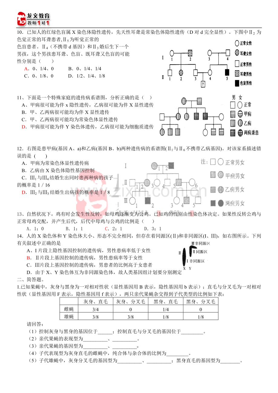 高中生物遗传图谱题做法及习题.doc_第3页